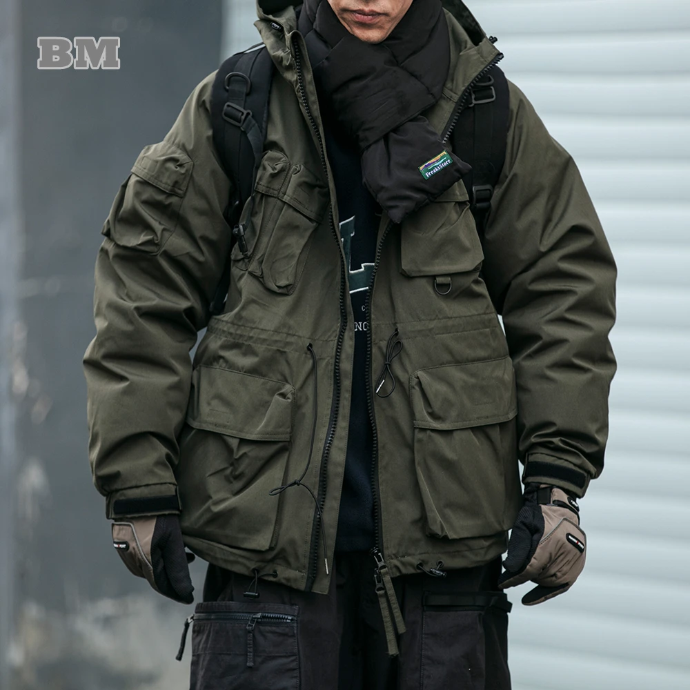 Winter American Outdoor Cargo Hooded Puffer Jacket Men Clothing Harajuku Casual Windproof Hiking Suit Korean Coat down jacket mens jacket
