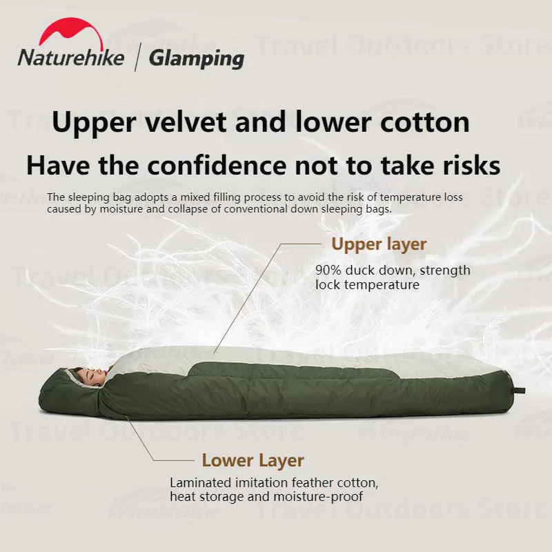 Naturehike Warm Windproof Snow 650FP Duck Down sleeping bag -12℃~35℃ Mummy PRO Down Sleeping Bag Winter Travel Equipment