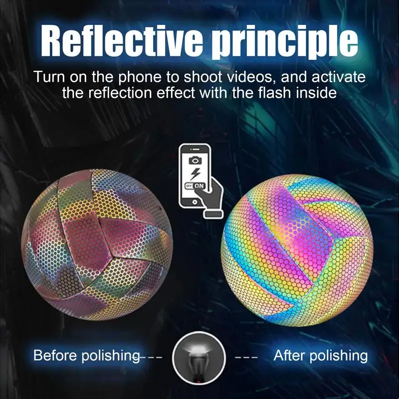 Reflective Colorful Volleyball Glowing PU Leather School Outdoor Indoor Training Sports Beach Ball
