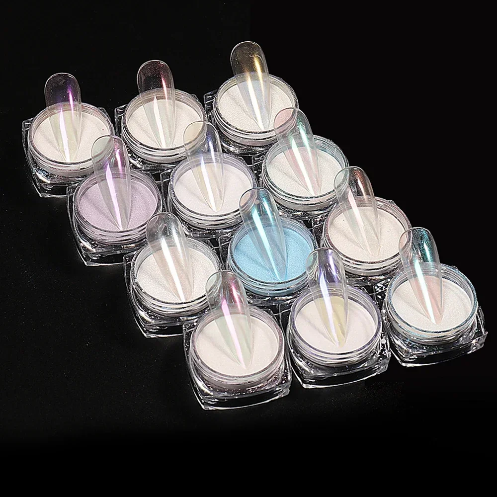 Nail Powder Pigment Decoration Colorful Aurora Chrome Pearl Shell White High Glossy Rubbing Dust Holographic Glimmer