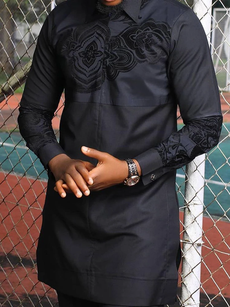 Muslim Suit Islamic Clothing African Ethnic Style Printed Personalized Robe Long Sleeved Printed Patchwork Men's Suit Caftan