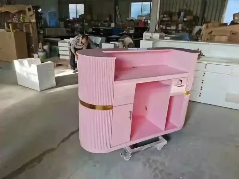 Cashier Reception Desk Durable Counter Hot Pink or White for Beauty Salon Barbershop Use