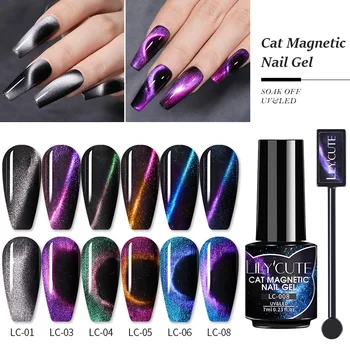 LILYCUTE 7ML 9D Cat Magnetic Gel Polish Set Semi Permanent Soak Off UV LED Glitter Nails Magnet Stick Black Gel Needed 1