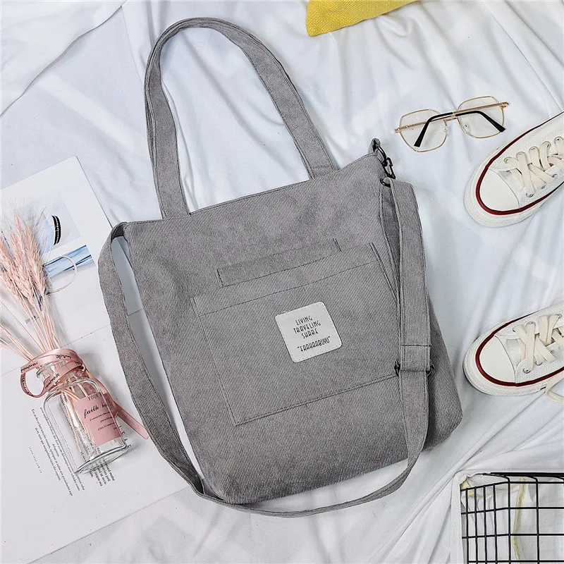 2021 New Literary Canvas Bag Women's Single Shoulder Messenger College Style Student Portable Corduroy Handbag 