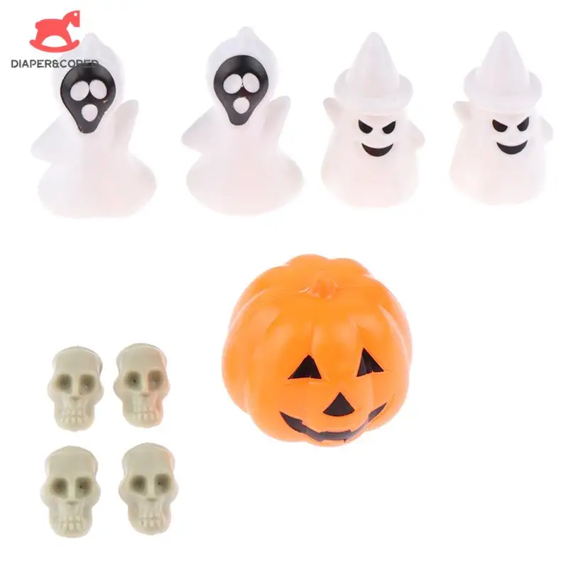 

1 Set 1:6/1:12 Dollhouse Miniature Halloween Ornaments Ghost Tombstone Pumpkin Owl Model Set Micro Landscape Accessories