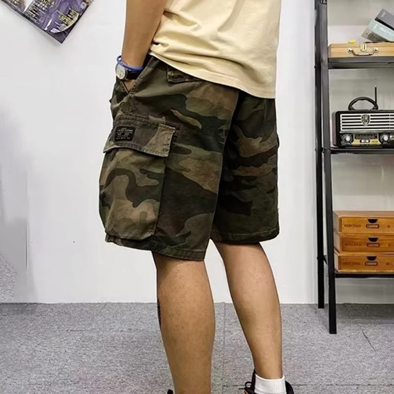 Trendy Brand Camouflage Cargo Shorts Men's Summer American Belt Multi-Flap Pocket Pants Mid-Pants Loose Casual Trousers 4