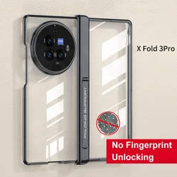Magnetic Hinge Plating Clear Case with Outer Screen Glass Protector and Holder Cover for Vivo X Fold3 Pro (Black X Fold 3 Pro)