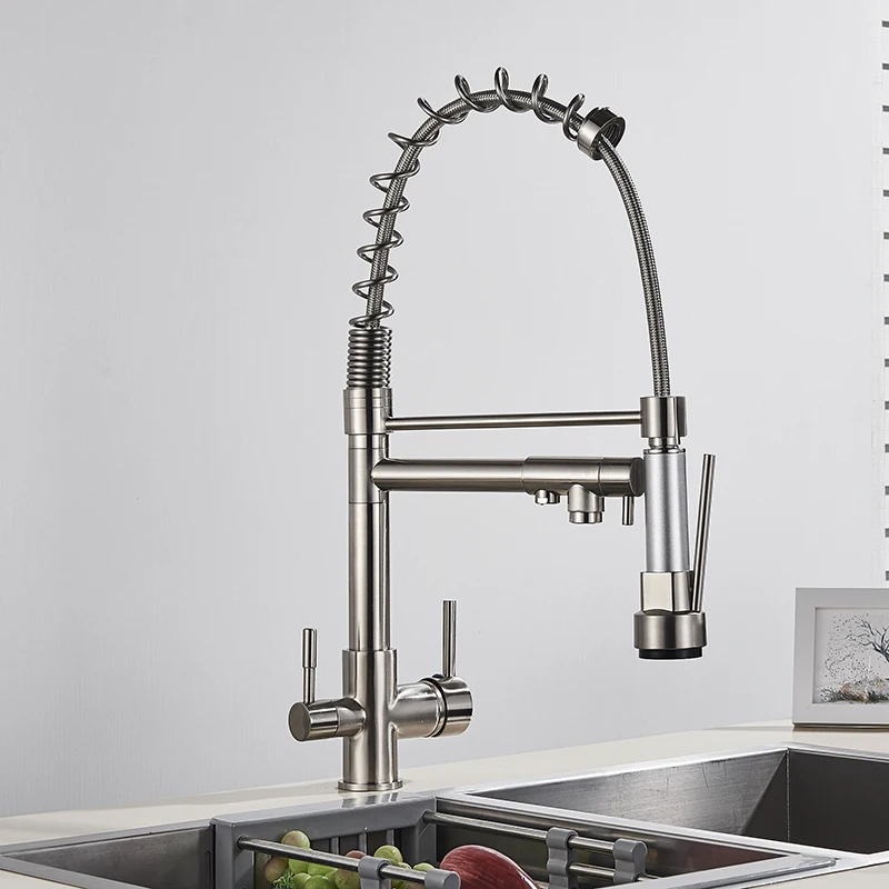 outdoor kitchen sink SHBSHAIMY Kitchen Faucet Water Filter Tap Pull Down Faucet Chrome Three Ways Sink Mixer Kitchen Faucet with Filtered Water pantry cabinet