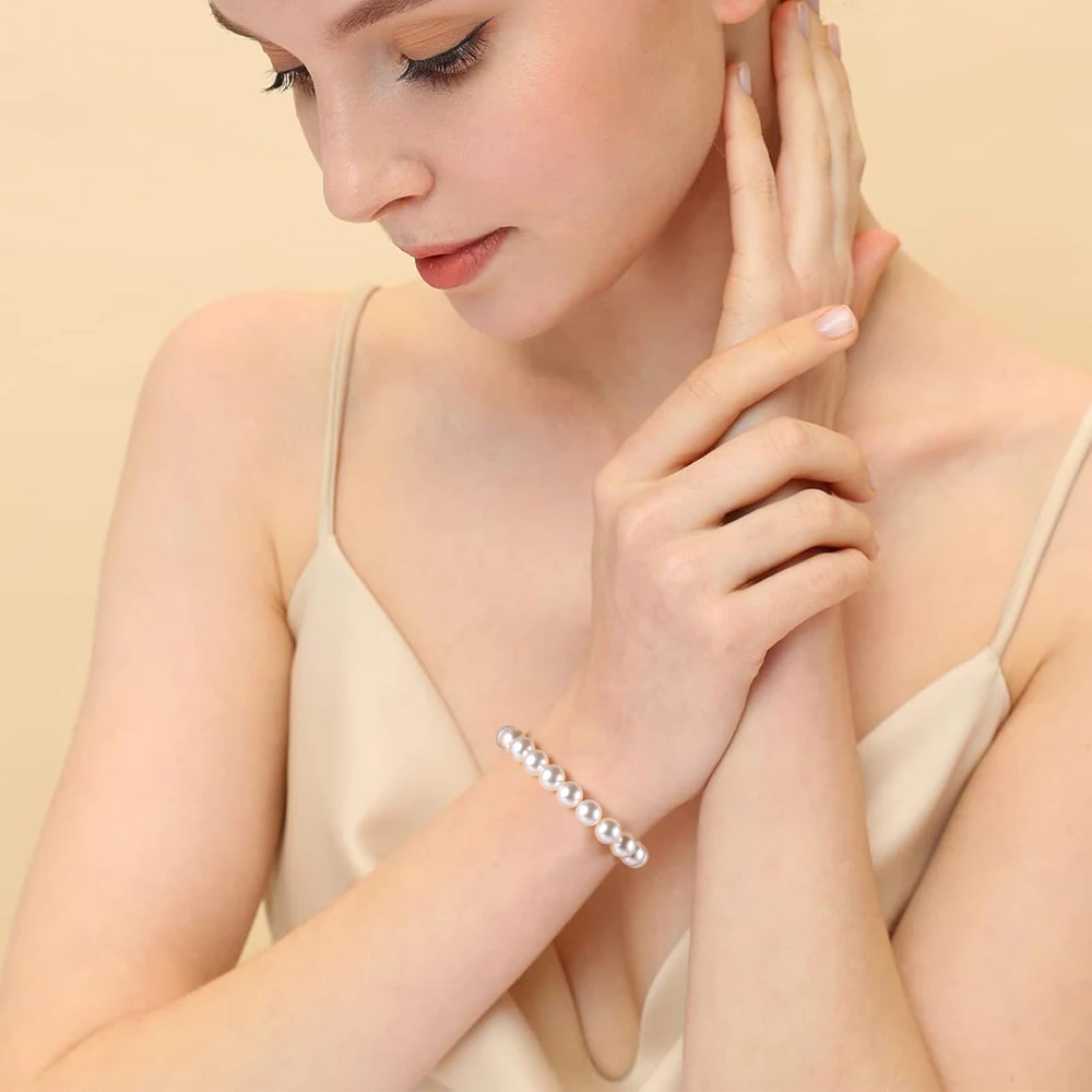 Trumium 925 Sterling Silver Real Pearl Bracelet for Women Girl Beaded Cultured Pearl Bangle Bridal Jewelry Gift 5