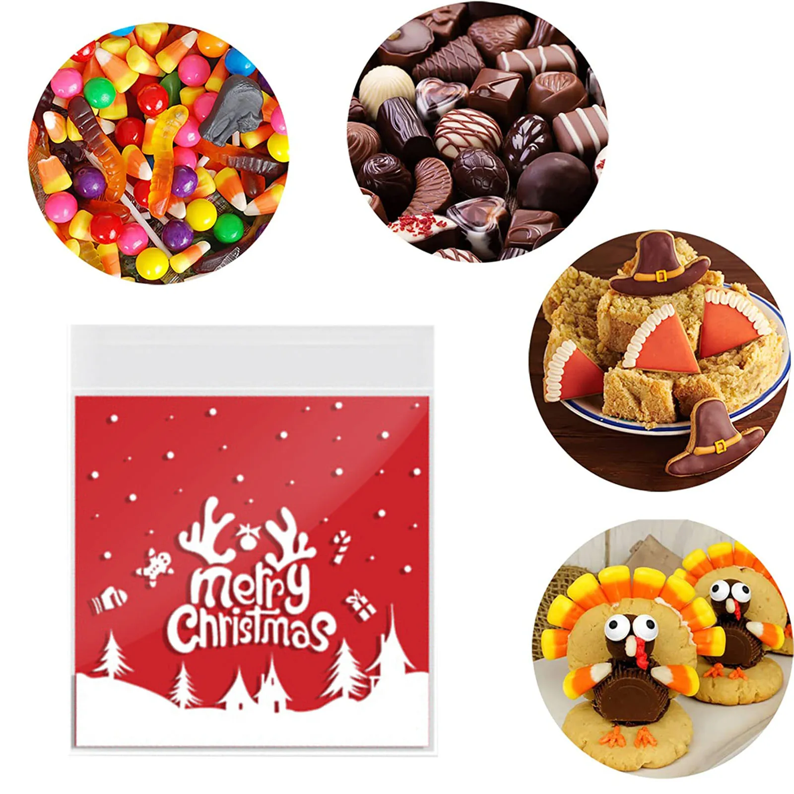 100pcs Christmas Gifts Bags Multipurpose Self sealing DIY Candy Storage