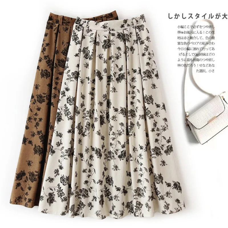 

Женская винтажная Вельветовая юбка, элегантная повседневная трапециевидная юбка с принтом, эластичная плиссированная уличная юбка в стиле колледжа