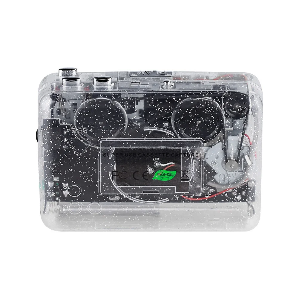 USB 연결 및 헤드폰 출력 기능을 갖춘 아날로그 테이프를 디지털 MP3 파일로 변환하는 투명 카세트 플레이어