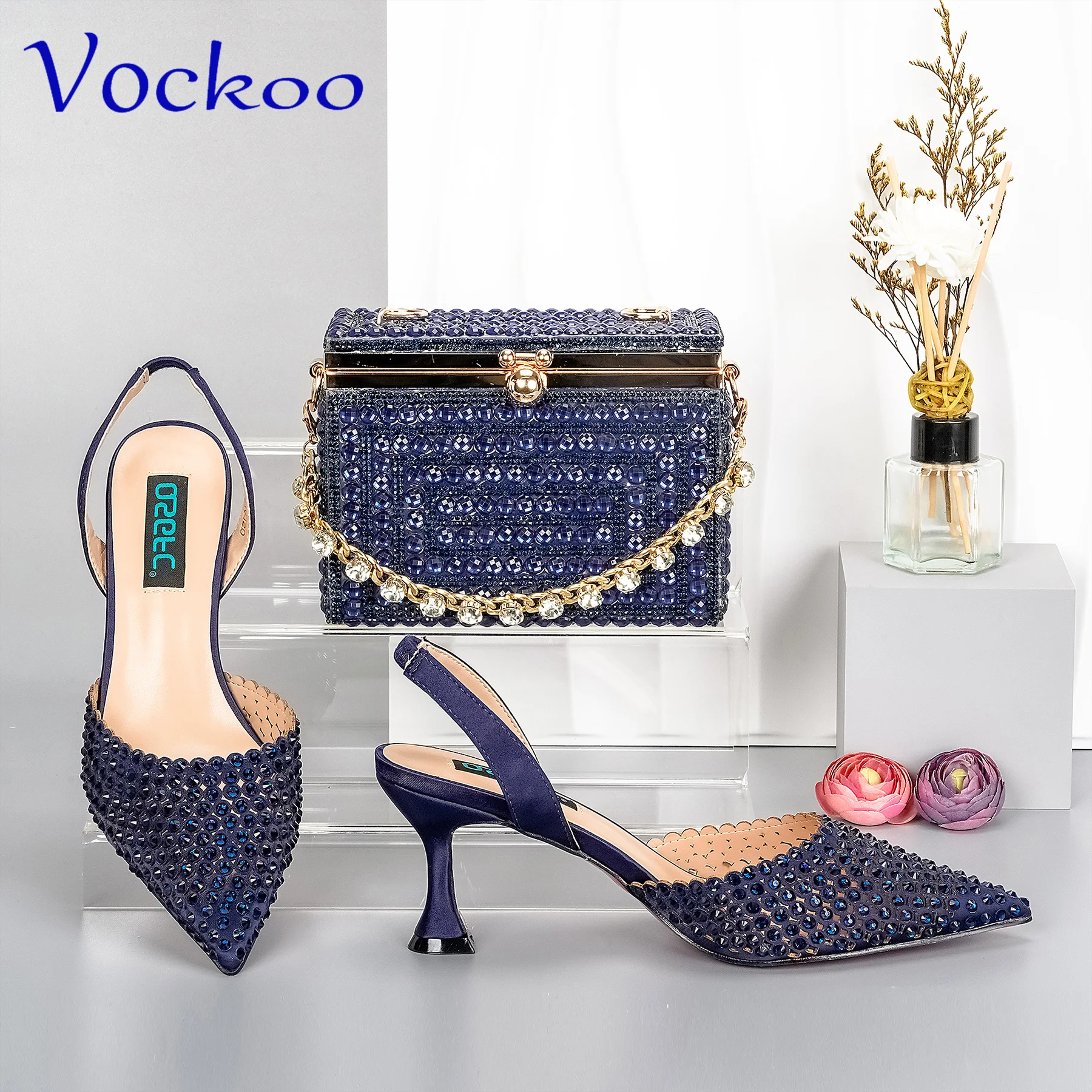 Sexy Style New Coming African Women Shoes Matching Bag Set in Rainbow Color with Shinning Crystal with Thin Heels for Garden Par