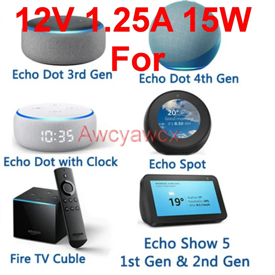 Amazon Echo Show 5 第3世代　※電源アダプタ未付属 12V 1.25A 電源コード 15 ワット Amazon Alexa アダプタ Echo
