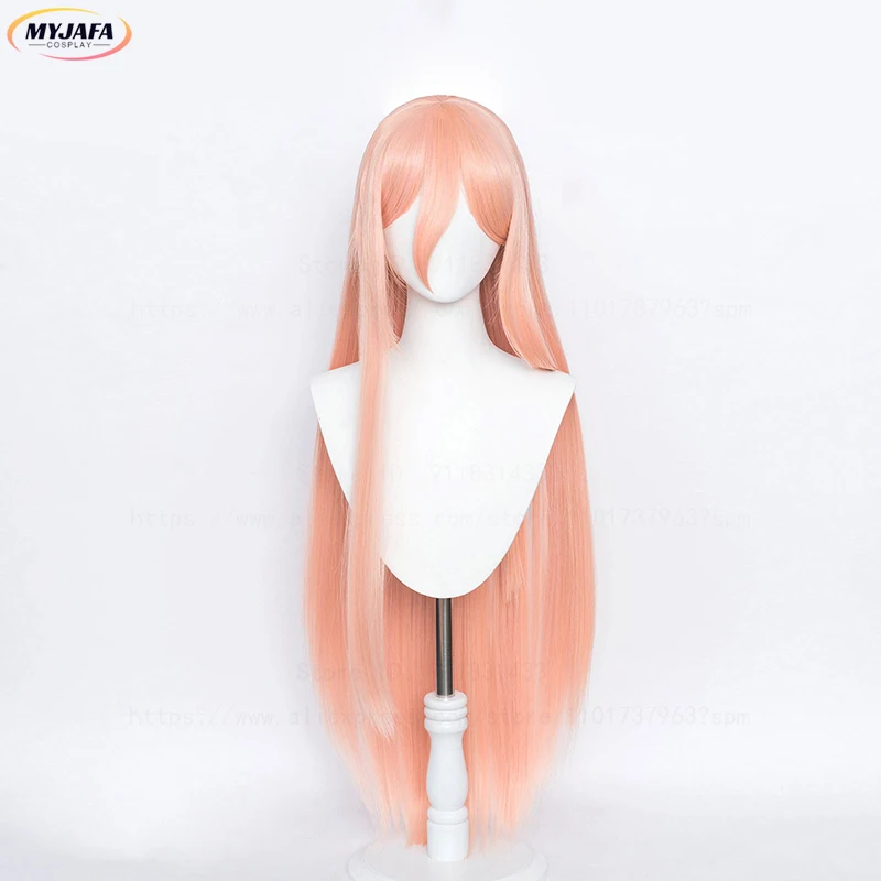 Hochwertige Anime Makima Power Cosplay Perücke Lange Orange Rosa Hitzebeständige Kunsthaar Party Rollenspiel Perücken + WigCap + Hörner – Detail 10