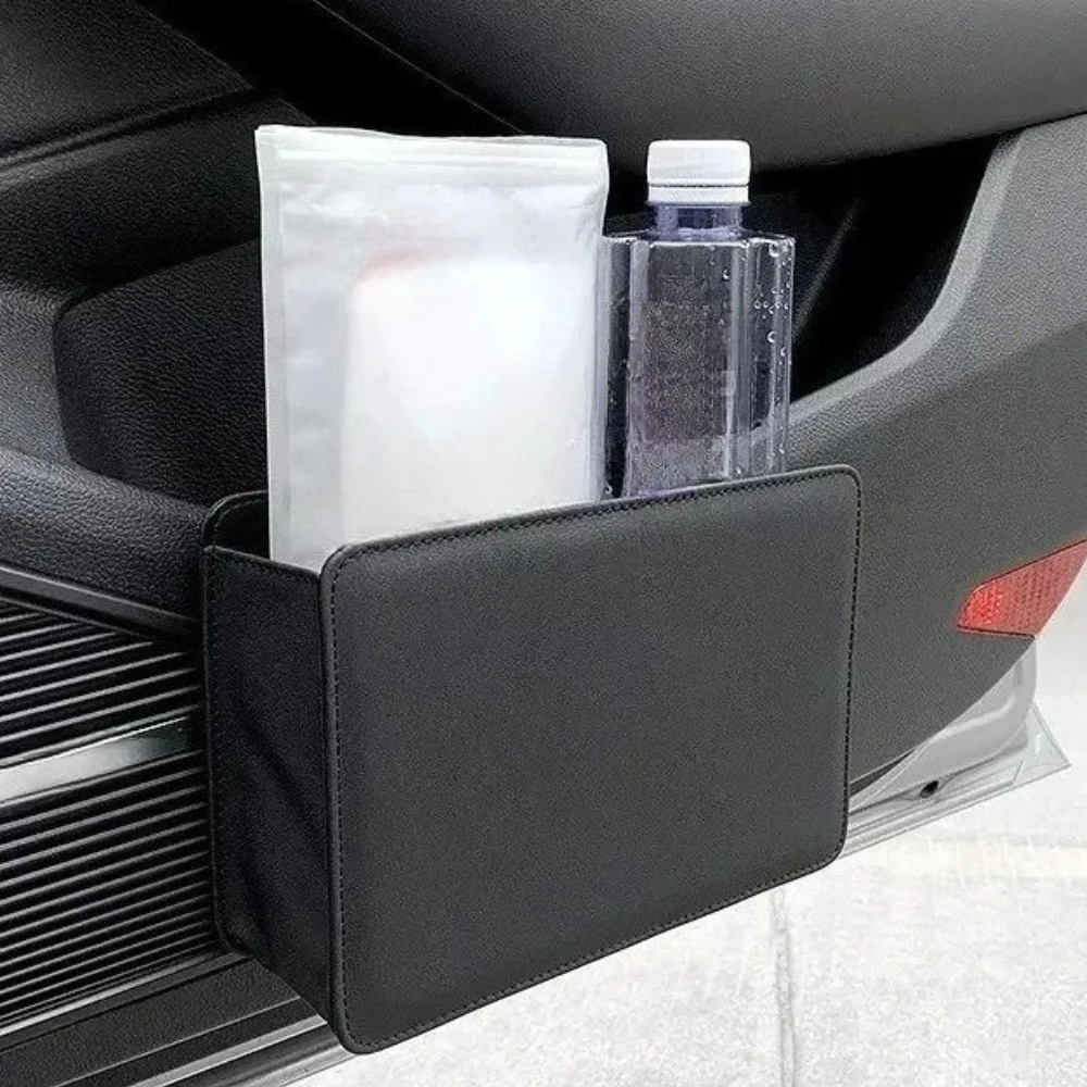 Car Door Storage Organizer with Trash Bin Foldable Multi Pocket Leather Design Seatback Hanging for Car Interior Accessories