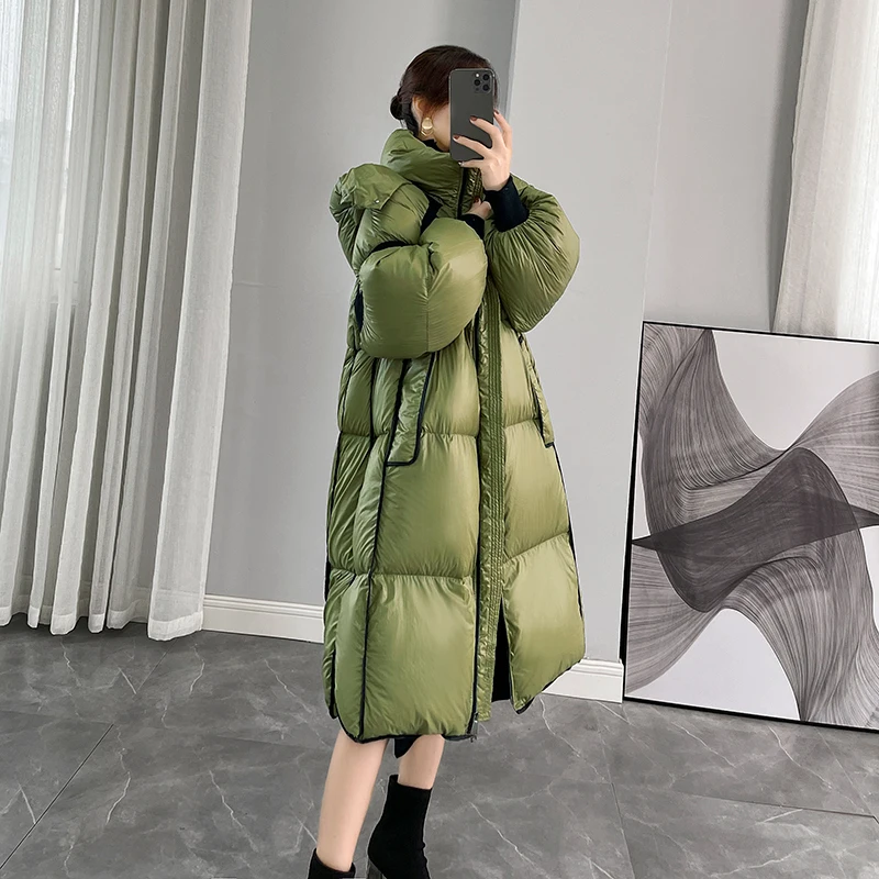 

2023 Winter Women Fashion Hooded Down Snow Jackets Female White Duck Down Coat Ladies Thick Warm Long Puffer Overcoat Q852