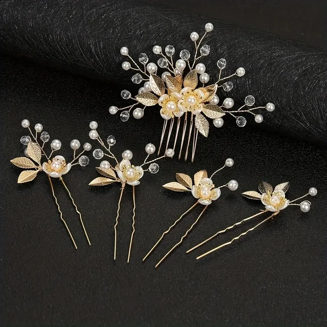 5 Pcs Crystal Luxury Hair Accessories Set Sweet Romantic Women's Bride Party Wedding Accessories Jewelry Hair Clip Hair Comb Set 4