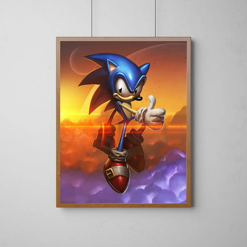 Póster de S-Sonic H-Hedgehog, póster de juego de dibujos animados, decoración de pared para el hogar, accesorio, pintura sobre lienzo, pinturas decorativas, arte