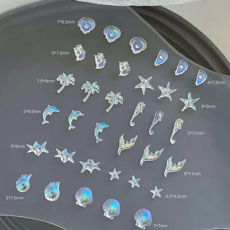 12Grid 60Pcs Ocean Series Nail Charms Ice-Clear Resin Seashell Starfish 3D Mixed Shells DIY Manicure Decorations