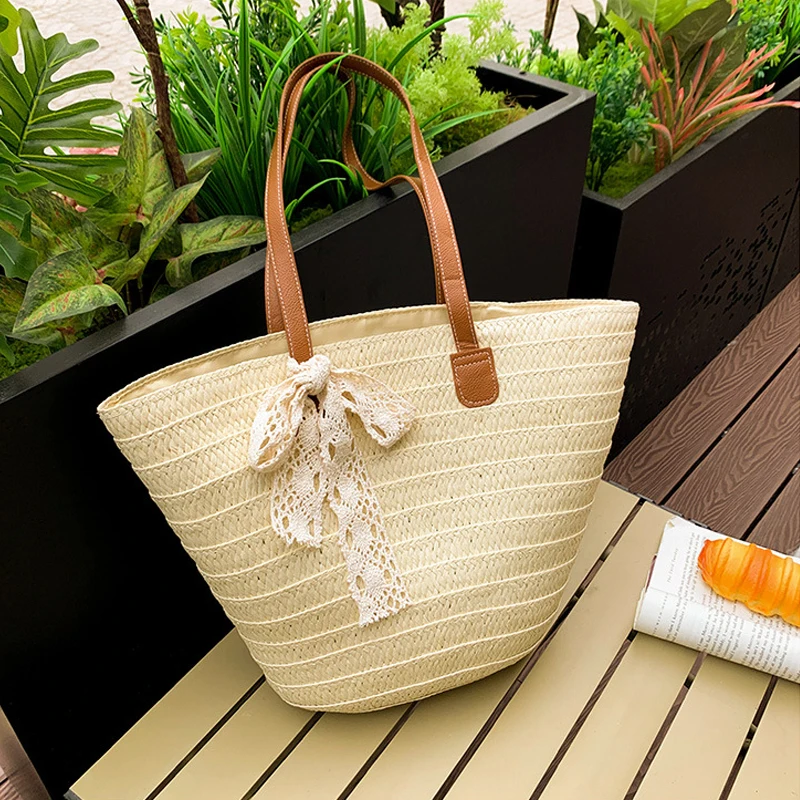 Large Straw Women's Braided Basket Clutch Top-Handle Bag Portable Summer Beach Party Shoulder Purse Shopper Satchel