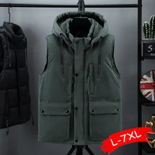 

Winter Vest Plus Large Size 6XL 7XL Hat Detachable Man/Women Multi Pockets Waistcoat Thicken Parka Unloading Sleeveless Jacket