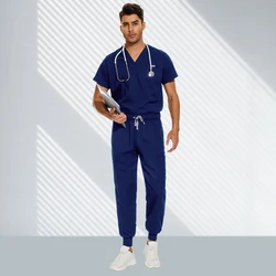 Unisex Casual Jogger Medical Uniform Set - Short Sleeved V-neck Top and Pants - XXL (42032-Navy Blue)