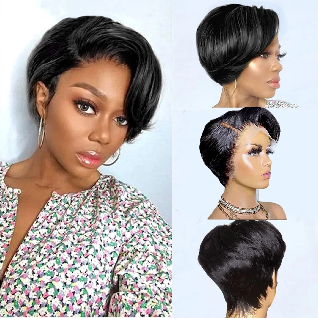 Pixie Short Bob Human Hair Wigs 13*4*1 Lace Front For Women human hair lace frontal