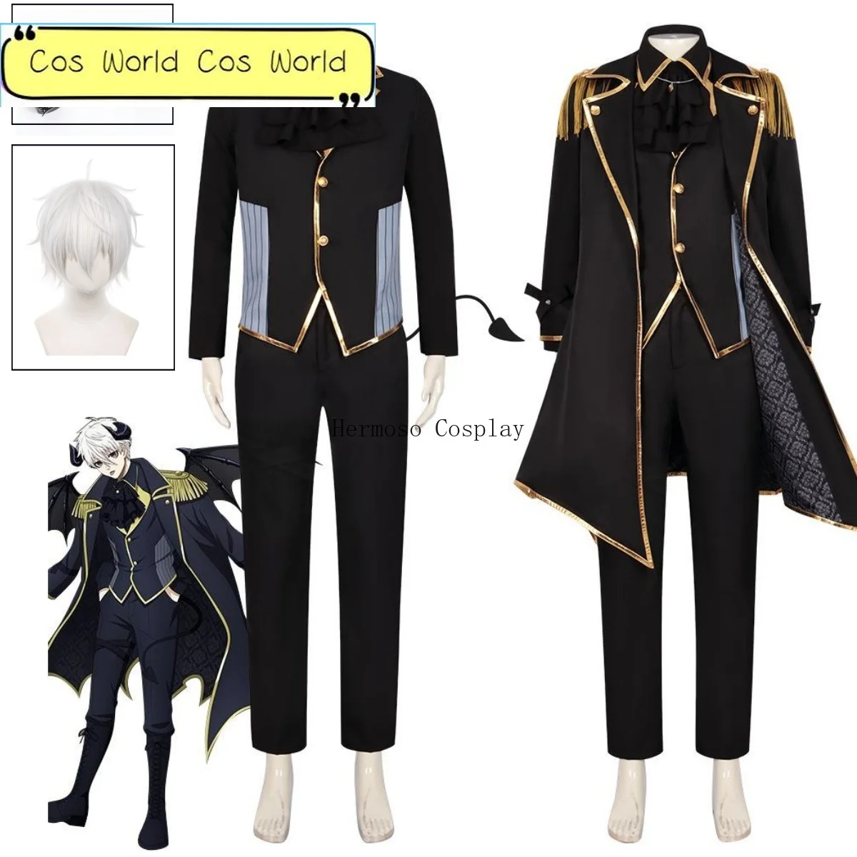 

Anime Blue Lock Angel and Devil Nagi Cosplay Costume Black Uniform Halloween Christmas Party Clothes Props Full Set Wig Horns