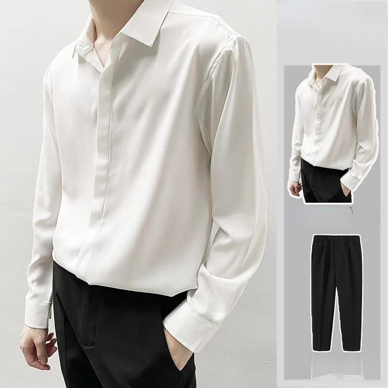 

Sets Men Long Sleeve Handsome Summer Pants Solid Color 2 Pcs Set Streetwear Casual Fashion Korean Clothing Popular T177