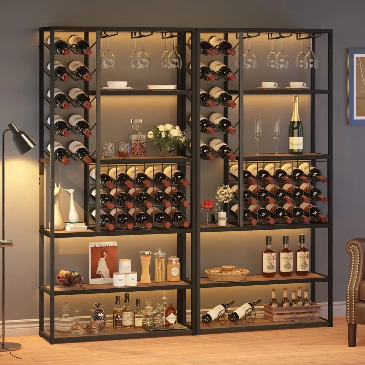 Home Kitchen Dining Room 5 Tier Industrial Liquor Cabinet Farmhouse Metal Coffee Bar Cabinet Tall Wine Bar
