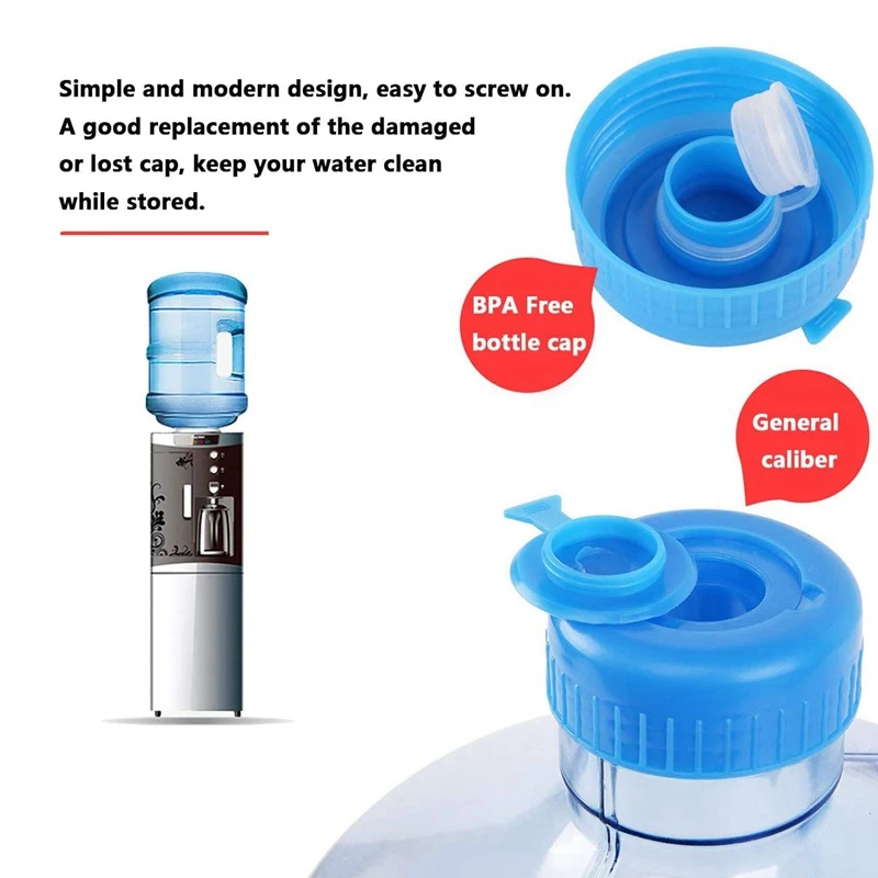 Water Jug Cap 5 Pack Plastic Water Bottle Cap Blue Gallon Drinking Bottle Replacement Tool Leak Free