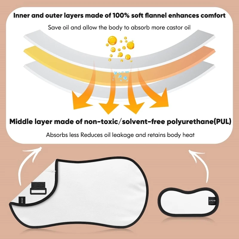 Castor Oil Waist Pack Wrap With Neck Wrap Reusable Prevent Oil Leaking Organic Cotton Flannel Pack For Liver Detox