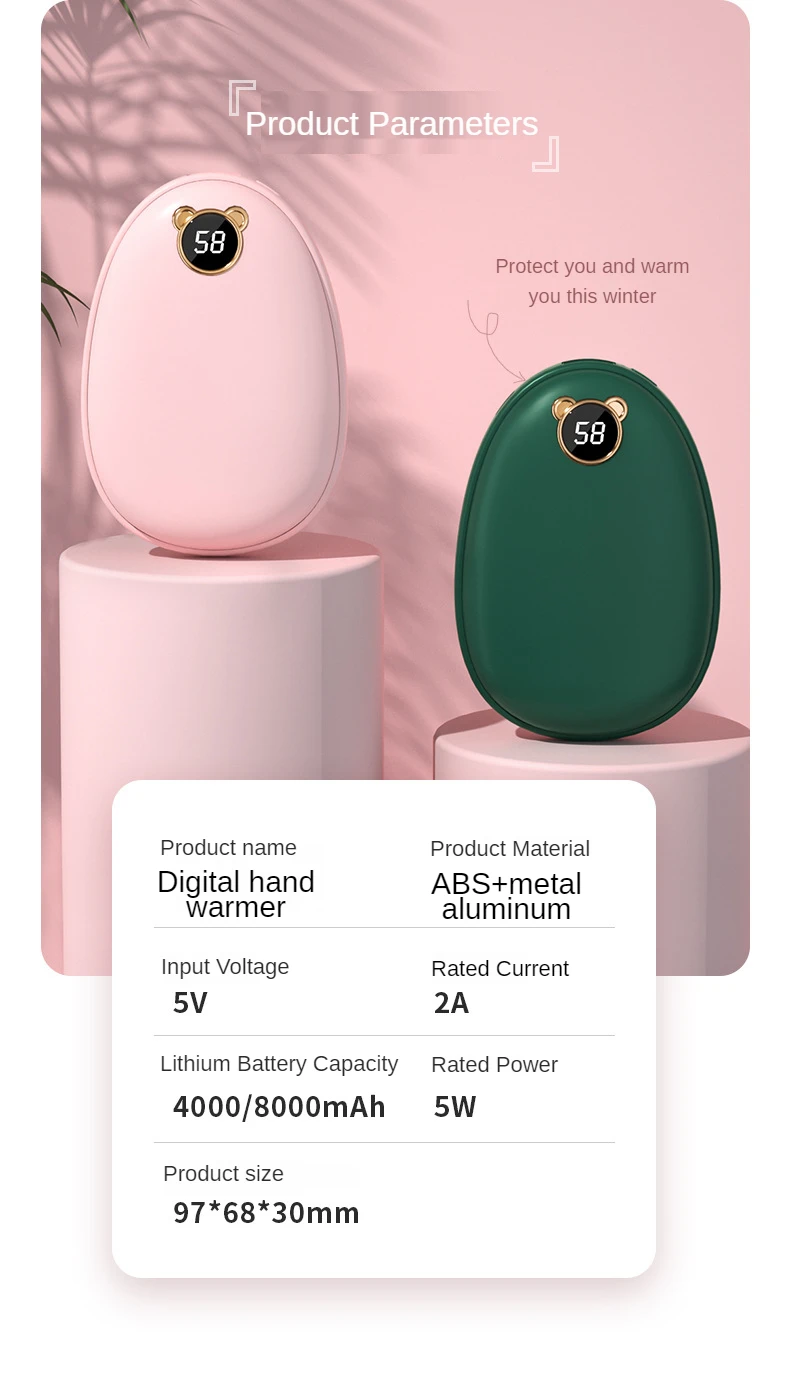 Chaufferettes - Chauffe-mains,Chauffe-mains électrique Rechargeable,6000Mah,batterie Externe