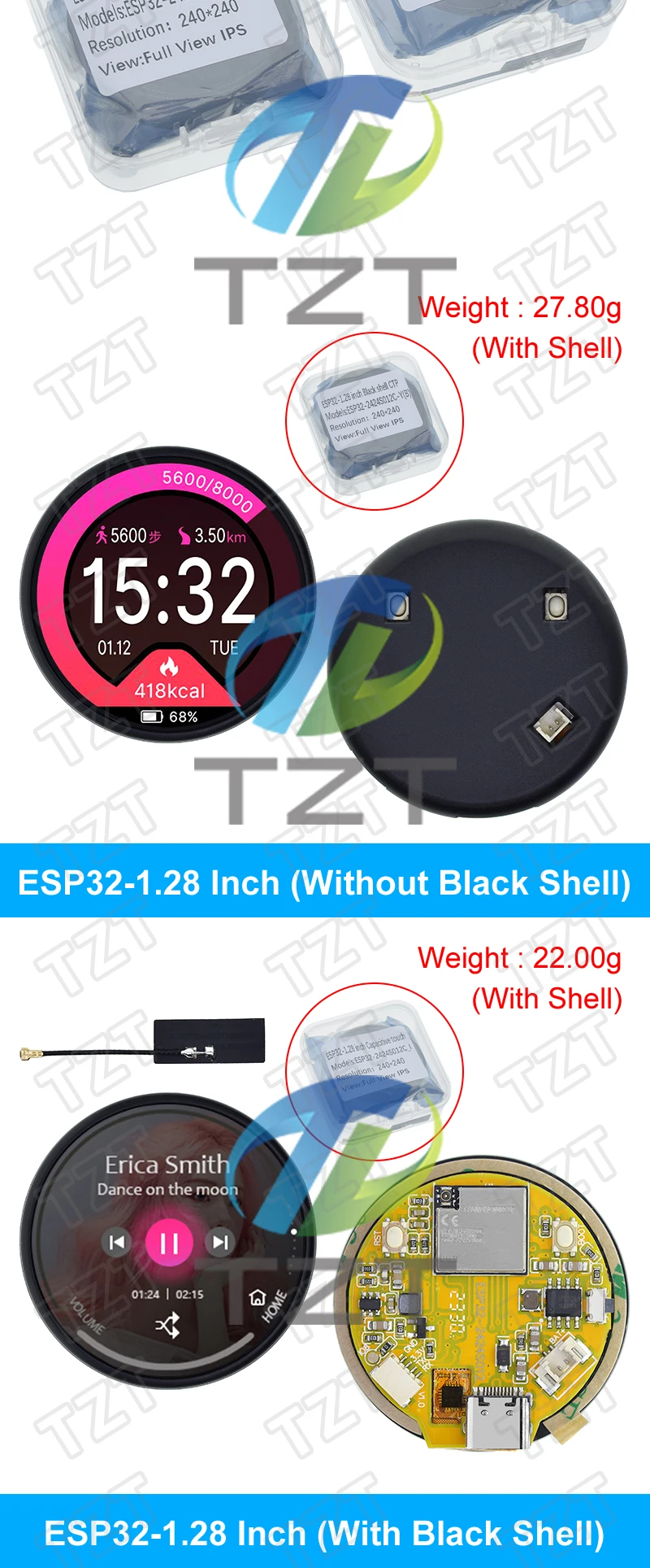 ESP32 1,28 Zoll IPS TFT Modul mit Touch für Arduino WiFi & Bluetooth Entwicklungsboard 1,28 Zoll 240x240 IPS Smart Clock – Detail 9