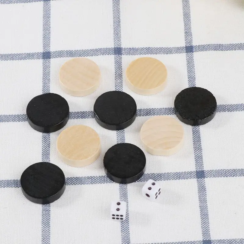Wooden Chess 30pcs/1set Draughts Backgammon Black and White Pieces