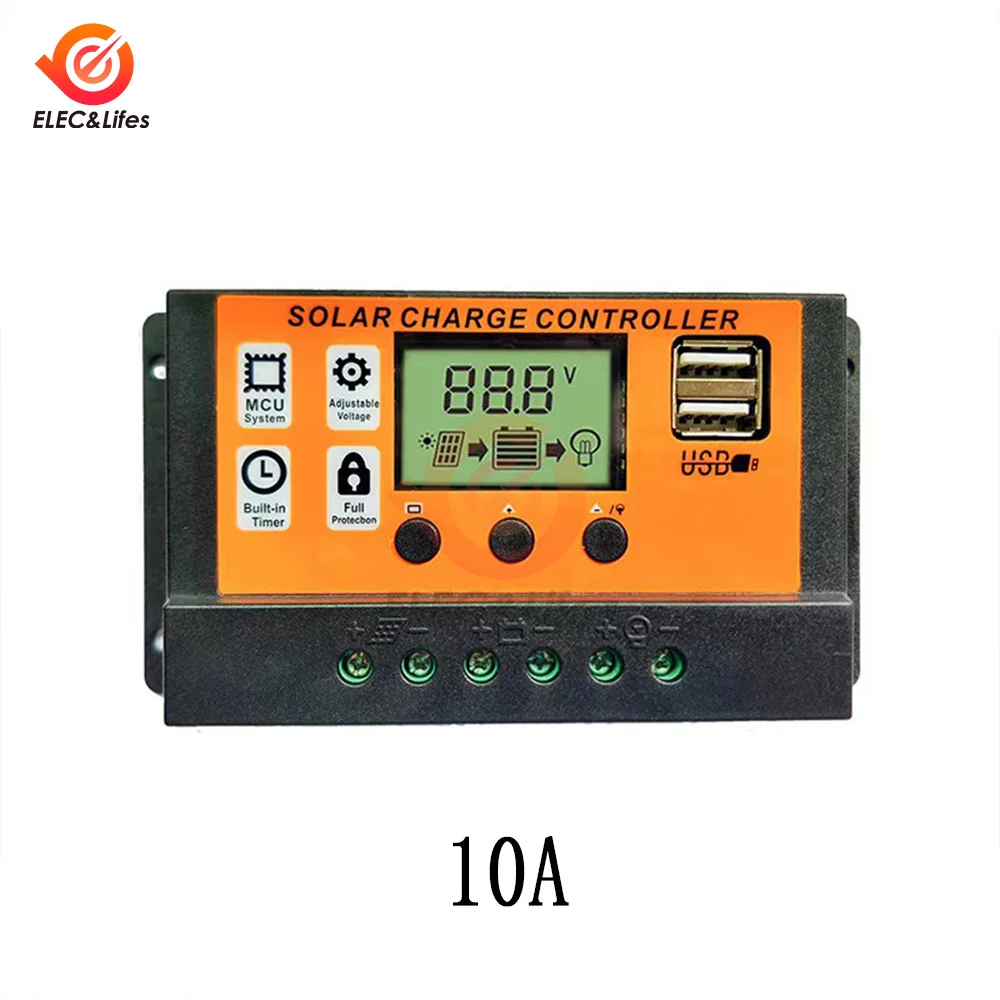 ตัวเลือกสินค้า แผงควบคุมชาร์จพลังงานแสงอาทิตย์ 12V/24V พร้อมจอ LCD และ USB