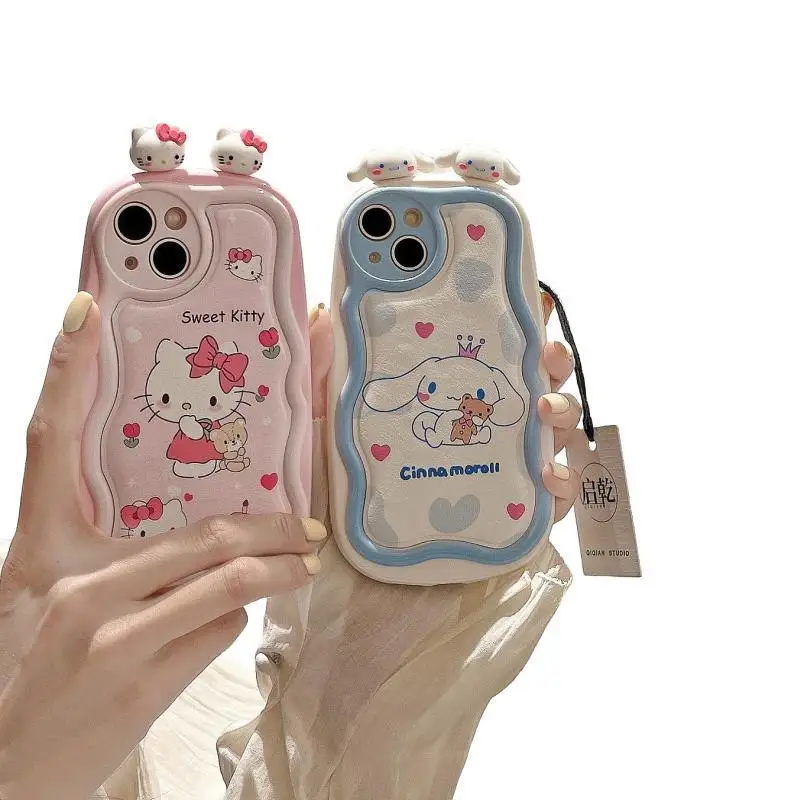 

Милый чехол для телефона Hellokittys Cinnamoroll Sanrios, Iphone 15 14 13 12 серии Pro Plus Pro Max, милый женский Мягкий силиконовый чехол с защитой от падения