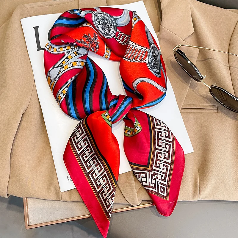 

70cm Design Square Silk Scarf for Women Hair Bands Satin Silk Shawl Wraps Ribbon Headband Neckerchief Female Bandana Headware