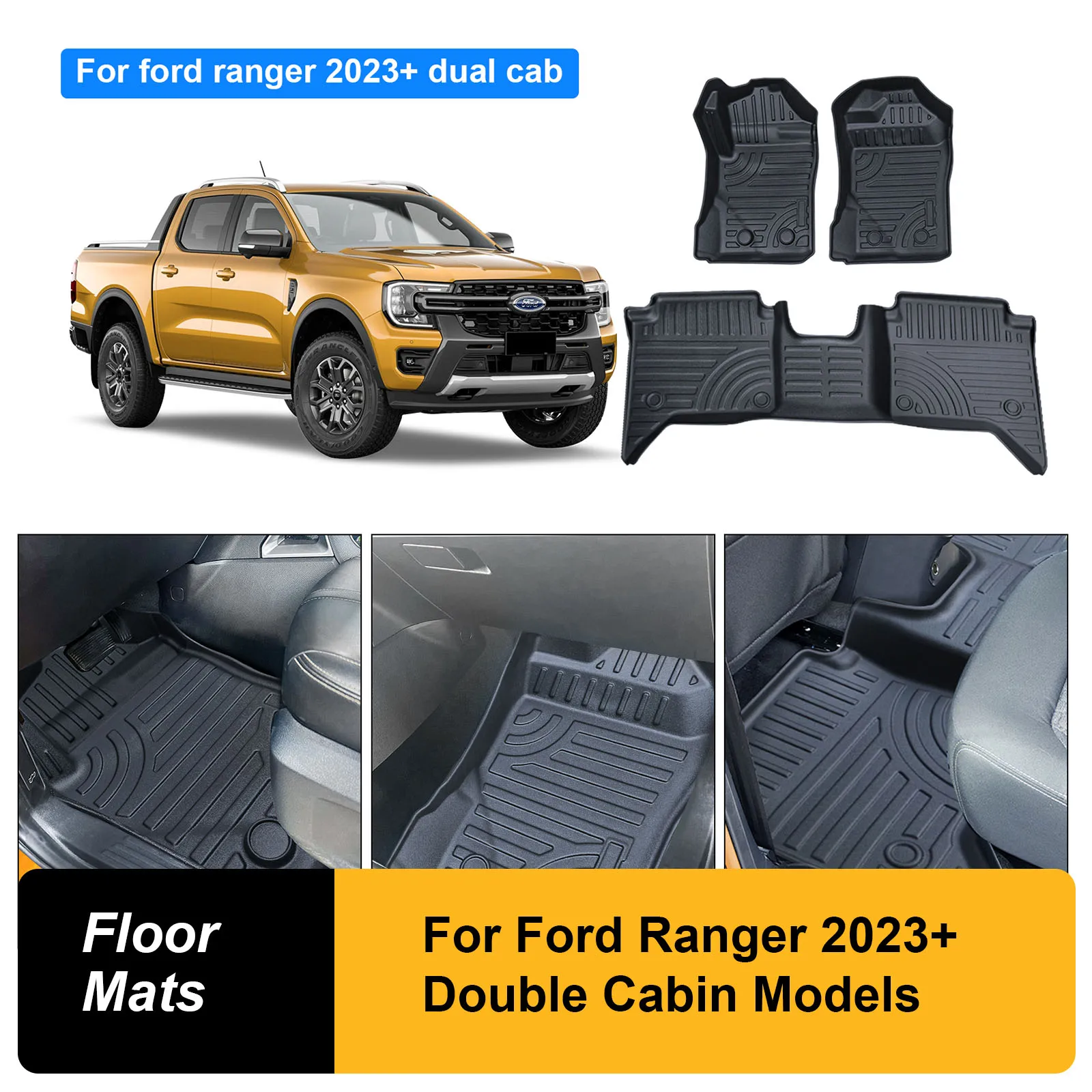Tappetini Accessori Auto Per Ford Ranger Next Gen 2022 2023 2024 Per Ford Ranger Raptor Double Cabin 3D Waterproof Foot Pad