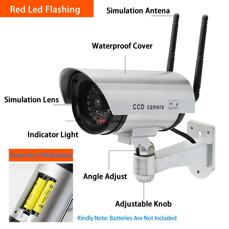 Dual Antenna Fake Wireless Security Camera with Flashing LED
