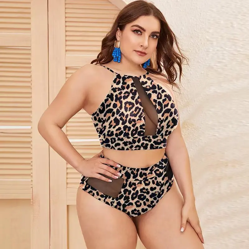 

2023 New Push Up Bikini Plus Size Women Swimsuit Tankini High Waist Swimwear Leopard Swimming Beachwear Bathing Suit Mujer 4XL