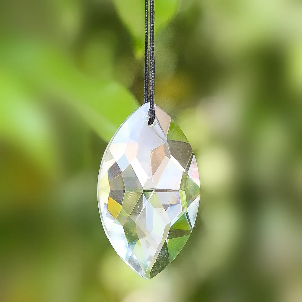 2PC Clear Charm Shiny Faceted Prism Horse Eye Crystal Pendant Geometry Oval Glass Chandelier Lamp Part Curtain Dangle Suncatcher