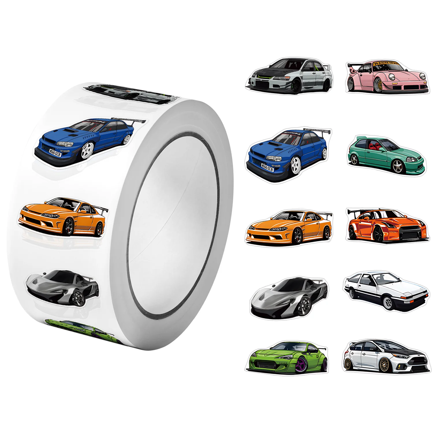 Mini Sport Cars Stickers 1Roll(500Pcs) 2.5cm/1.0" 10 Designs Decals DIY Adorn Gifts Packaging Home Decoration Sealing Labels