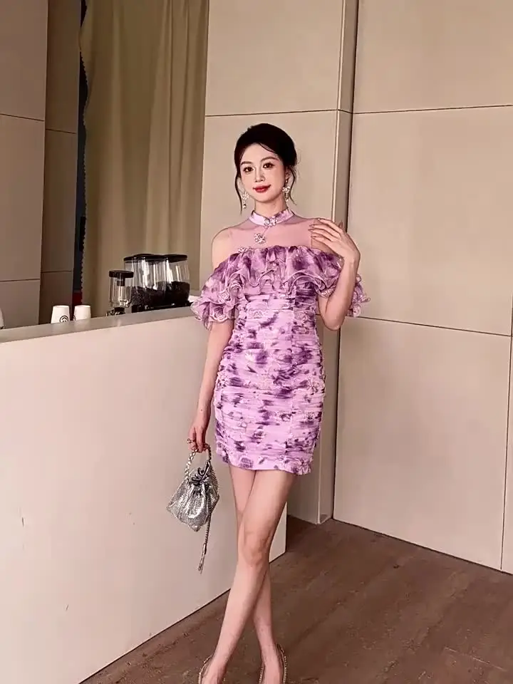 Милое платье Ципао с цветочной вышивкой женское Cheongsam милое прозрачное