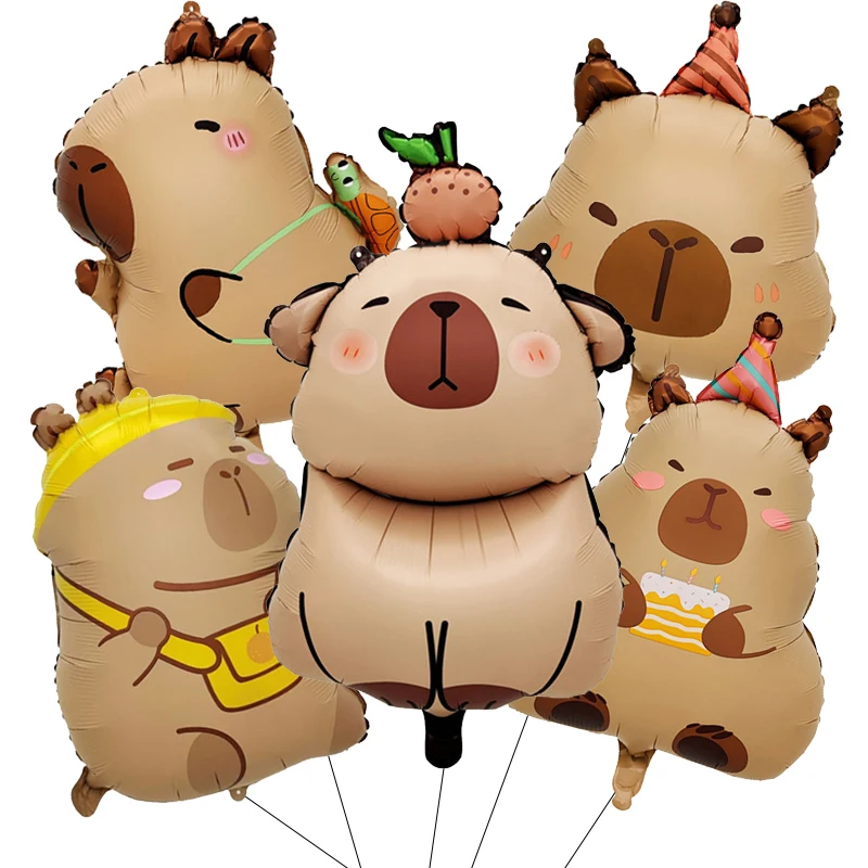 Capybara-Ballon-Set für Kinder, alles Gute zum Geburtstag, Mitbringsel, Dekoration, Luftballons, Capybara-Thema, Aluminiumfolie, Latex-Ballon-Set – Detail 2