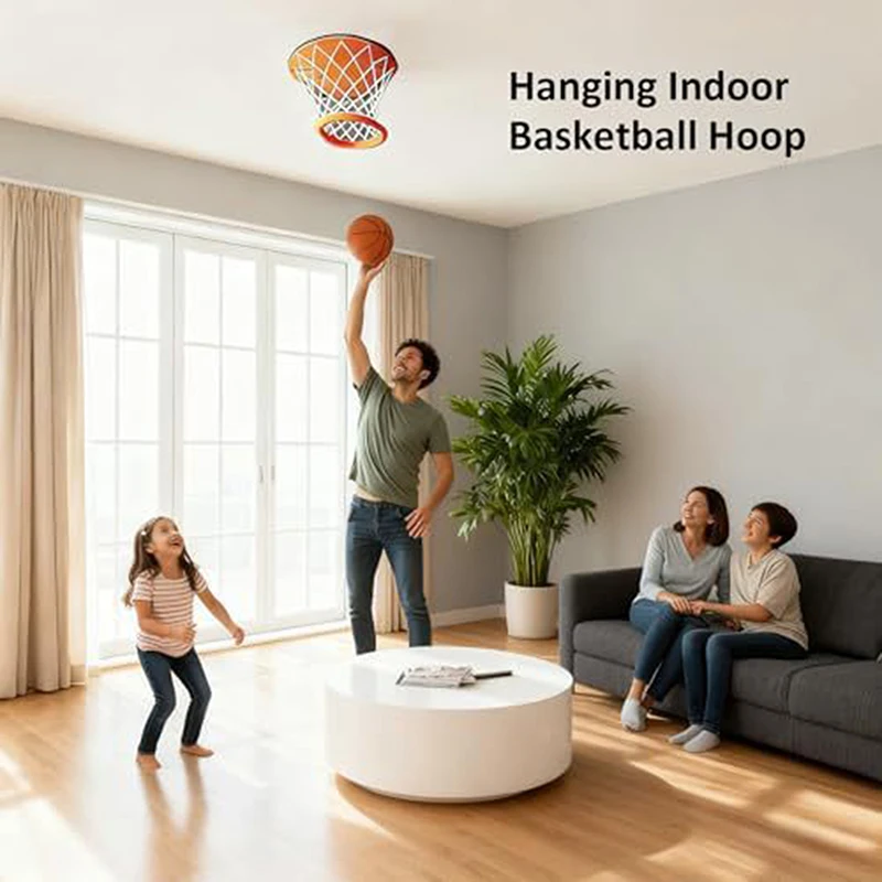 Indoor Youth Basketball Hoop for Ceiling Installation; Home Sport Game Set & Training Equipment.