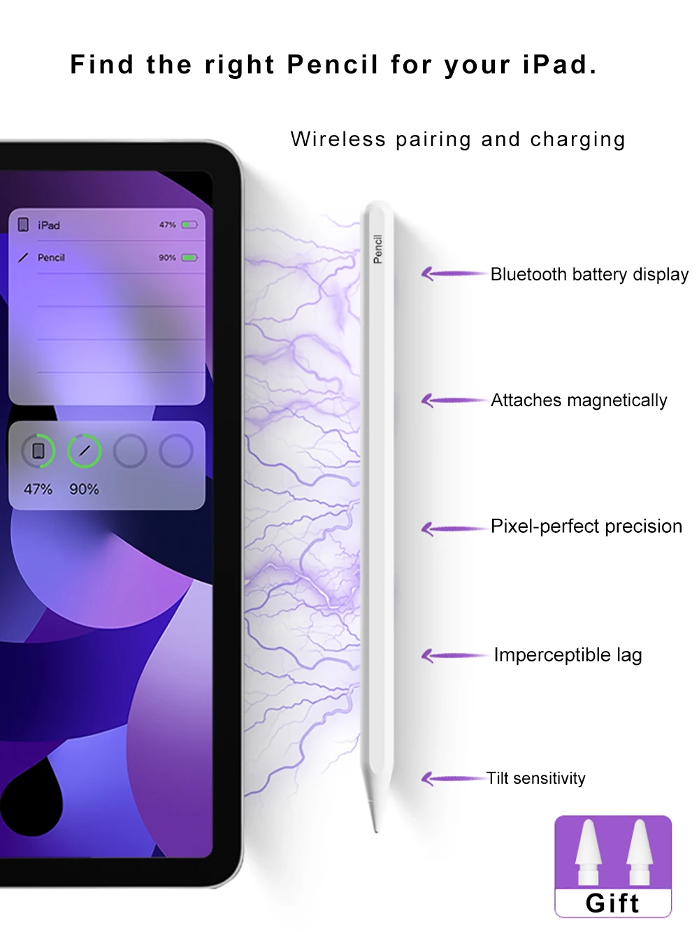 Apple Pencil Canetas Ipad com Carregamento sem Fio Rejeição de Palma Inclinação Air Pro 11 12.9 Mini Apple Stylus Pen - Imagem 5