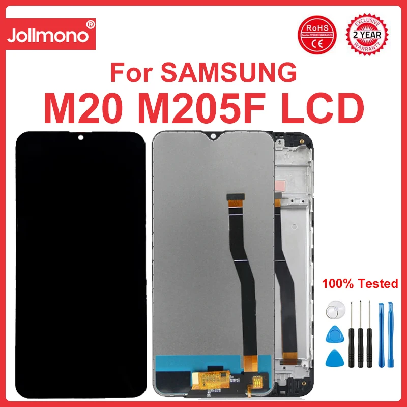 ЖК-дисплей 6,3 дюйма для Samsung Galaxy M20/M205/M205F/M205G, цифровой сенсорный экран с рамкой в сборе