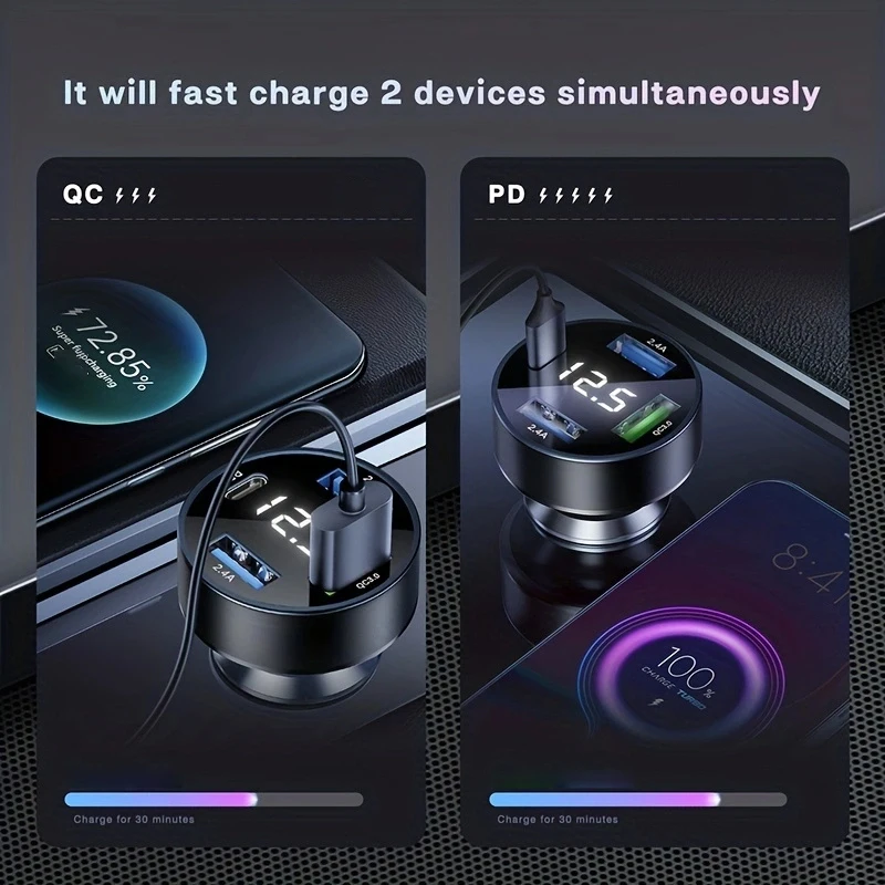 4-port car charger 3 USB plus 1 PD hole for quick charging at the same time car power divider suitable for 12V-24V models